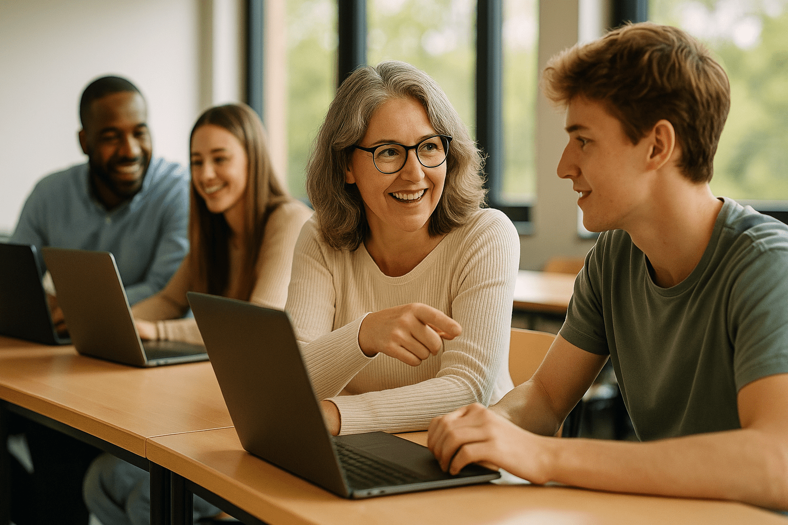 Student studying with books
